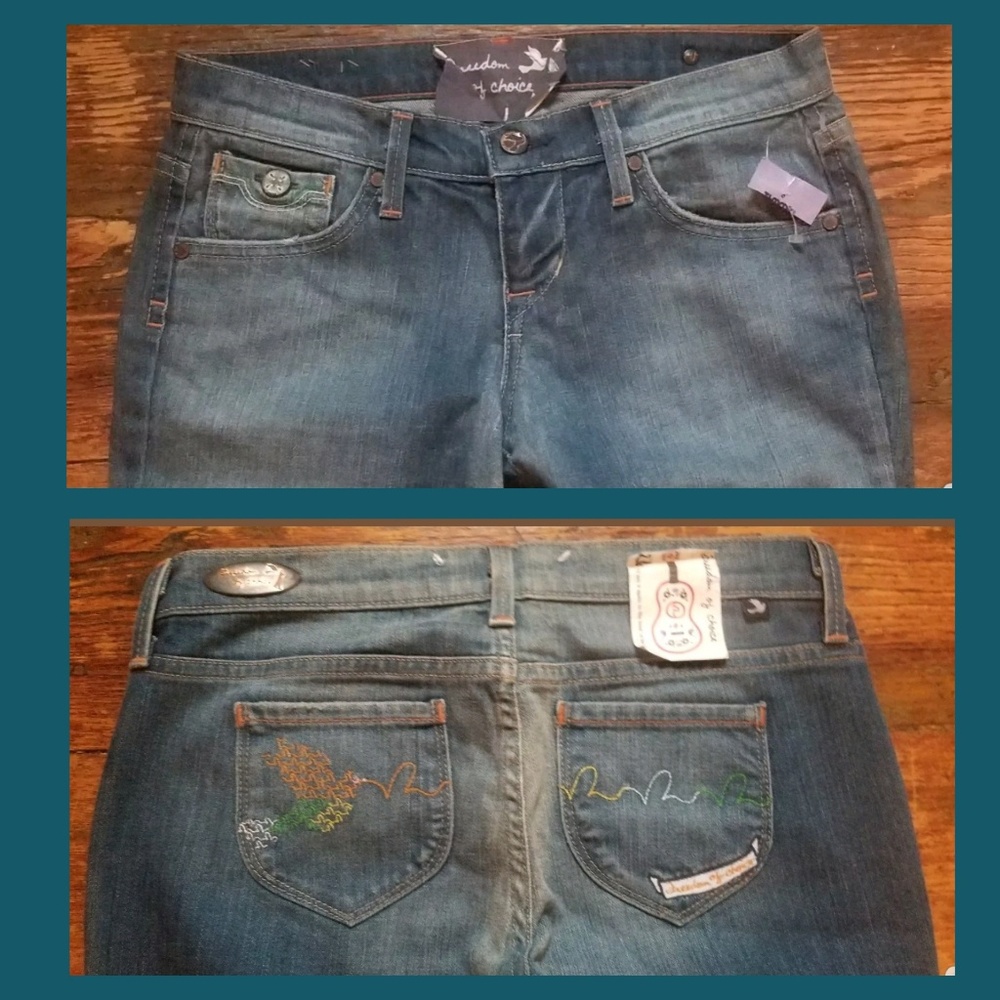 Freedom of Choice Greenwich Manzana Bootcut Embroidered Pocket Jeans nwt Sz 26